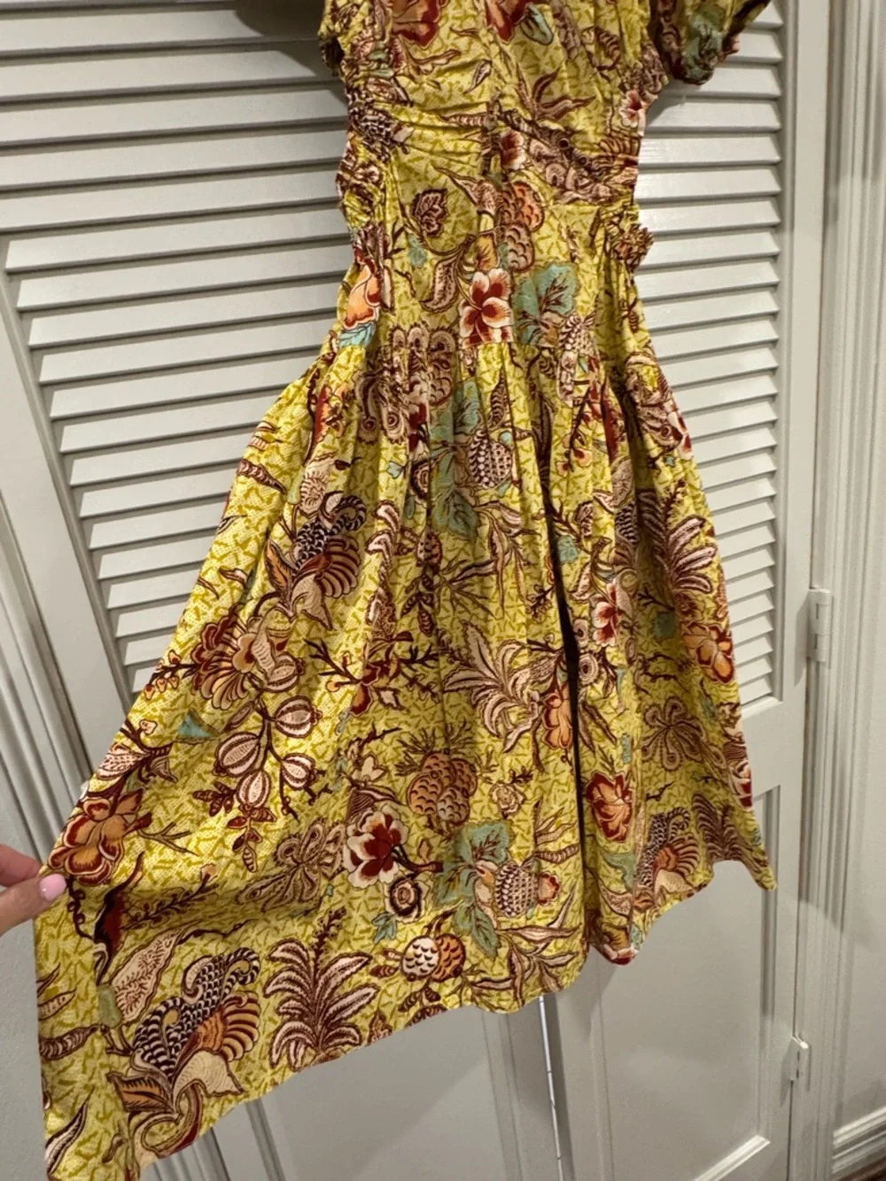 Ulla Johnson Yellow Floral Midi Dress with Puff Sleeves - Picture 3 of 10